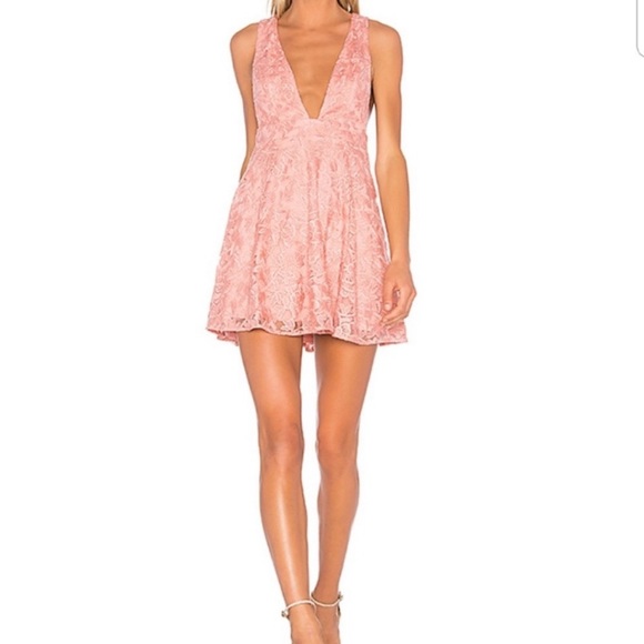 NBD Revolve Faith Pastel Blush Pink Floral Lace Plunge Neck Mini Dress - XS - Picture 14 of 14